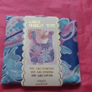 NWT Simply Southern Blue and Pink Tote- Print Pattern Is Reef